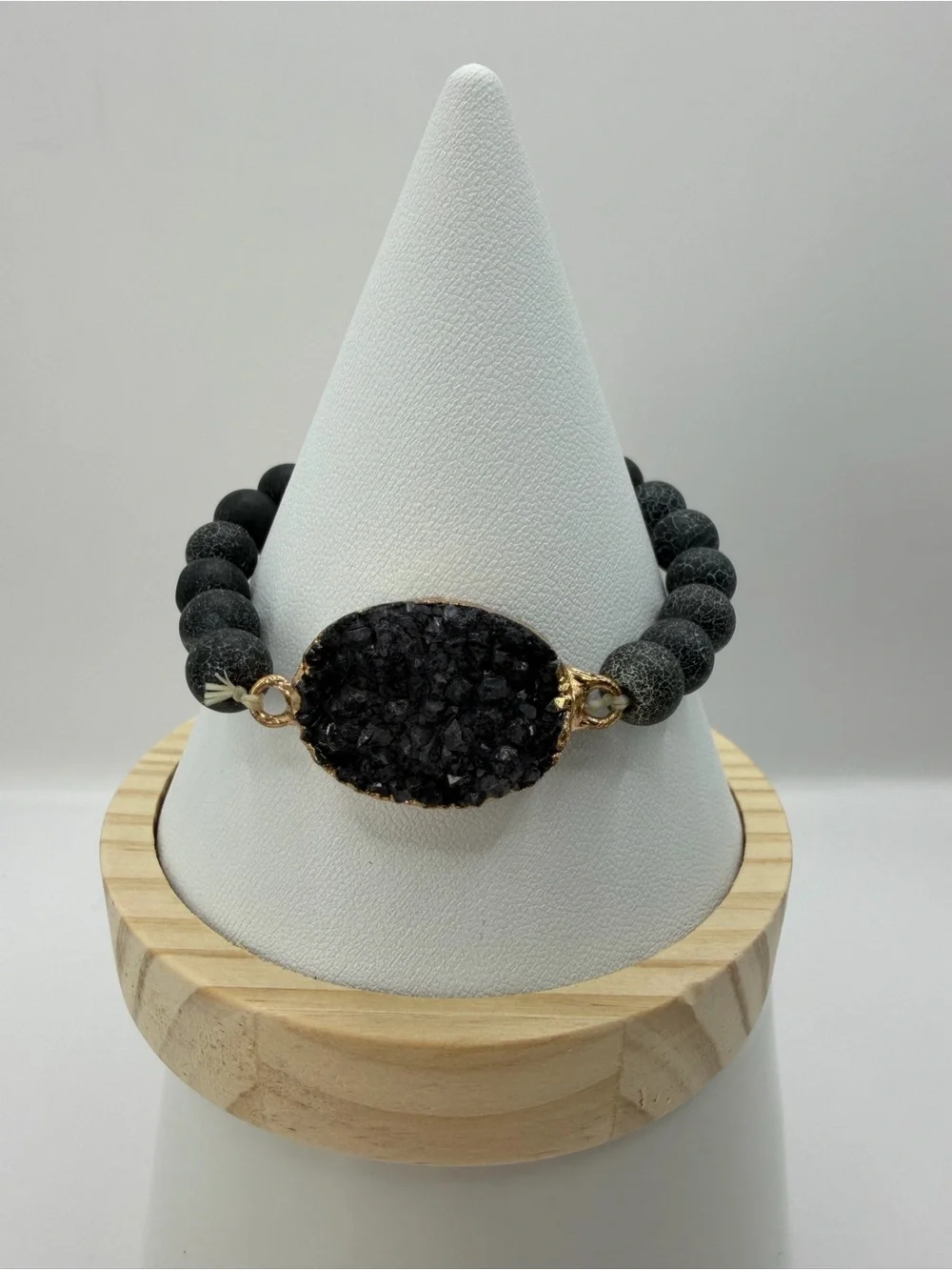 Black Druzy Stretch Bracelet | Spiderweb Bead Crystal Statement